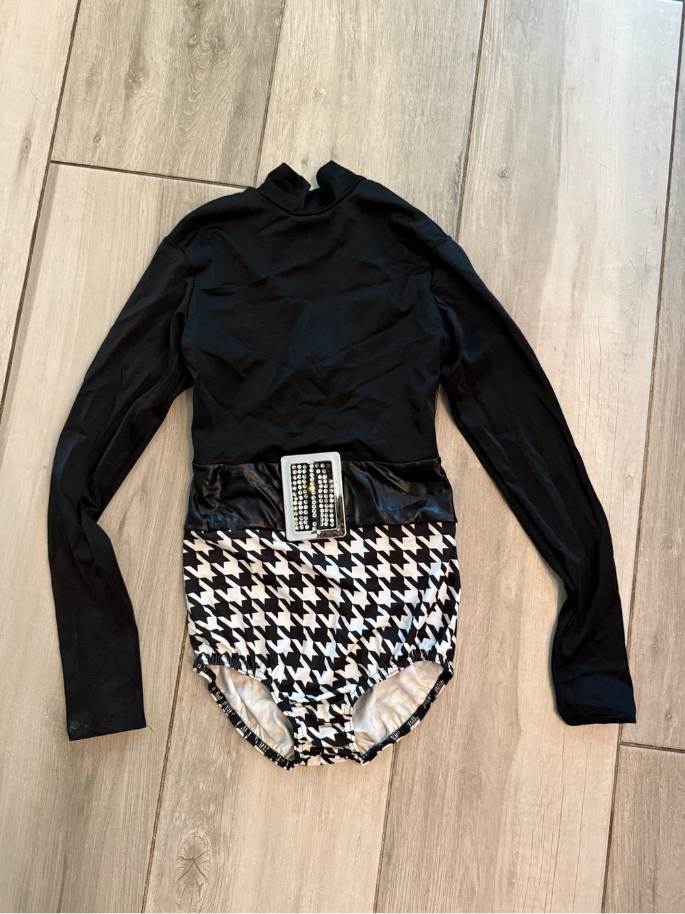 Black & White Houndstooth Dance Leotard with Long Sleeves